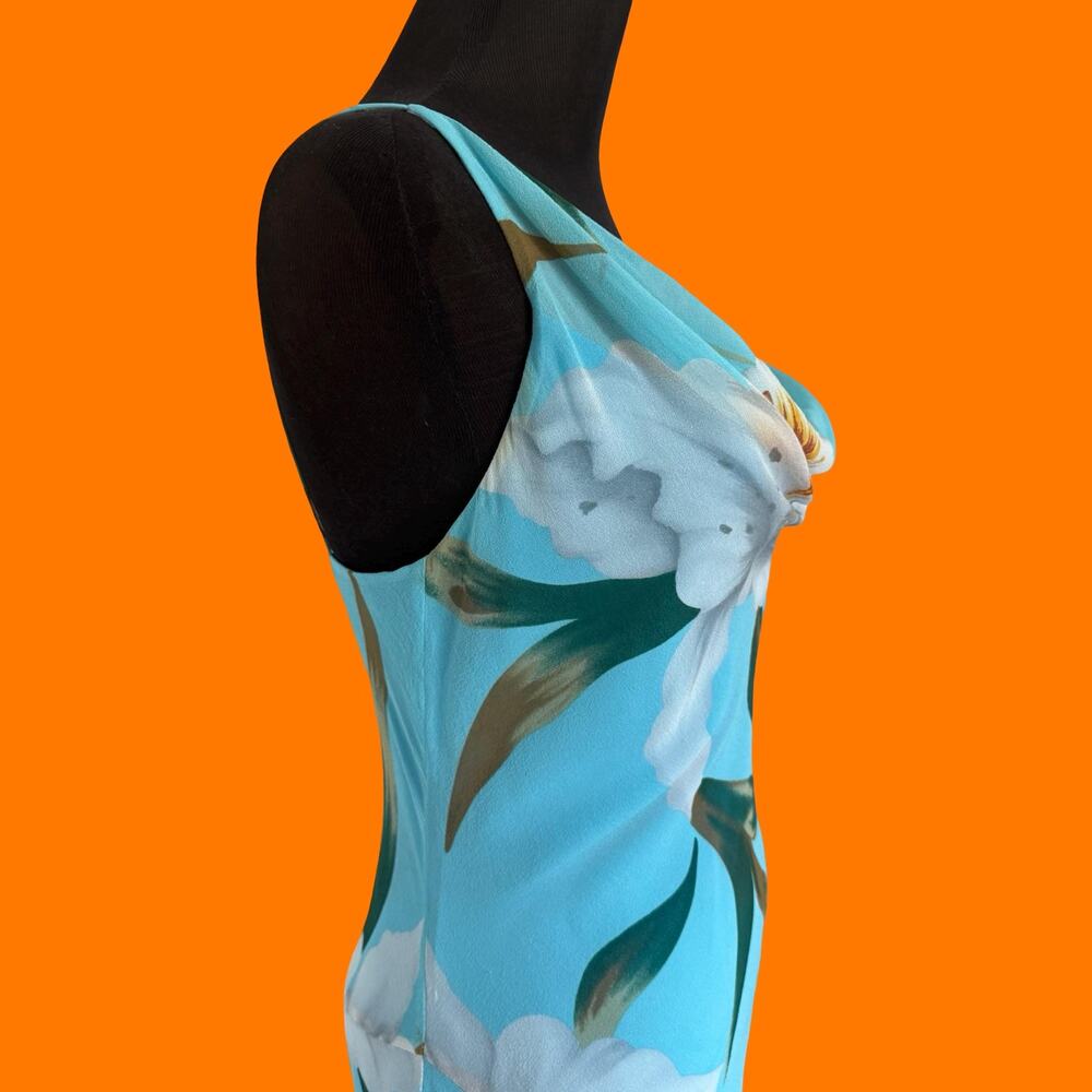 00's vintage floral 100% silk cowl neck asymmetrical y2k dress Size 6 - Picture 4 of 9